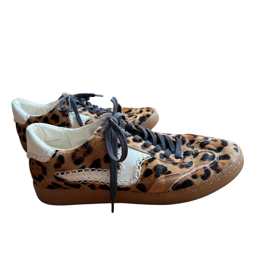 Dolce Vita Notice Stitch Brown Leopard Print Genuine Calf Hair Sneakers Size 9 - Picture 15 of 16